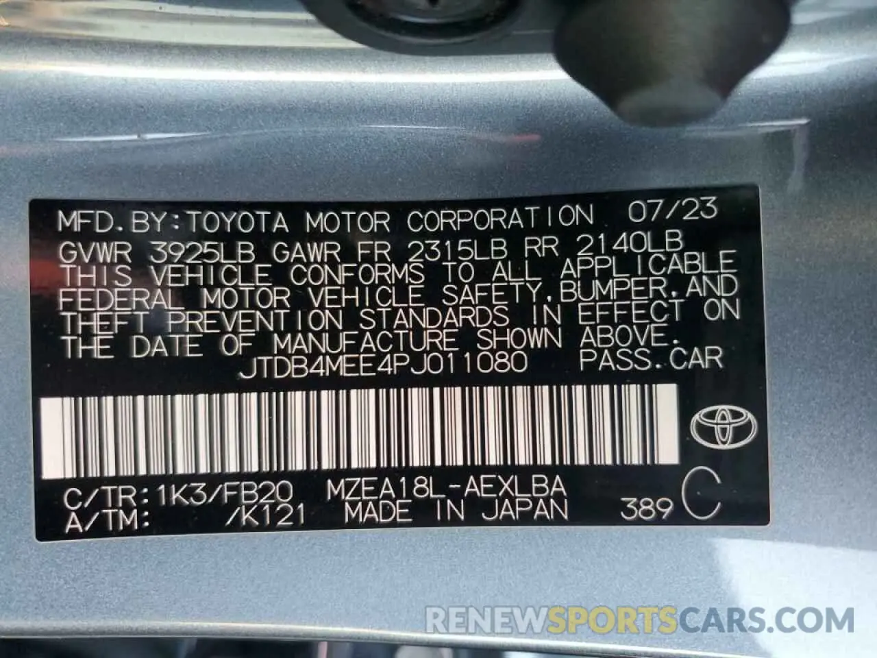12 fotografías del automóvil dañado JTDB4MEE4PJ011080 TOYOTA COROLLA 2023