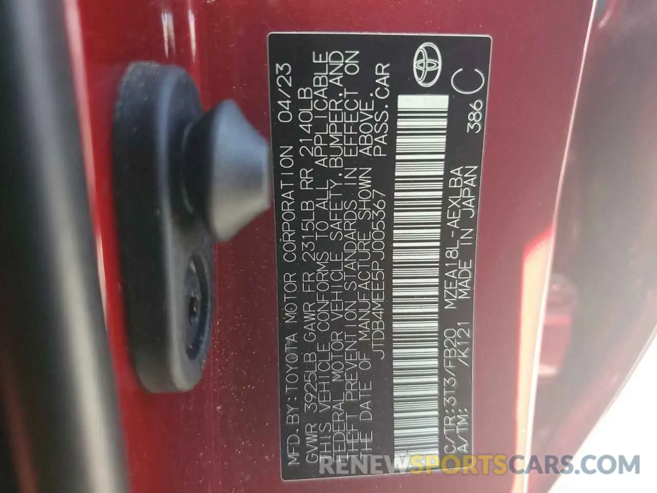 12 fotografías del automóvil dañado JTDB4MEE5PJ005367 TOYOTA COROLLA 2023