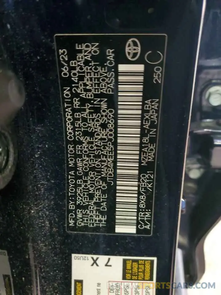 12 fotografías del automóvil dañado JTDB4MEE5PJ008690 TOYOTA COROLLA 2023