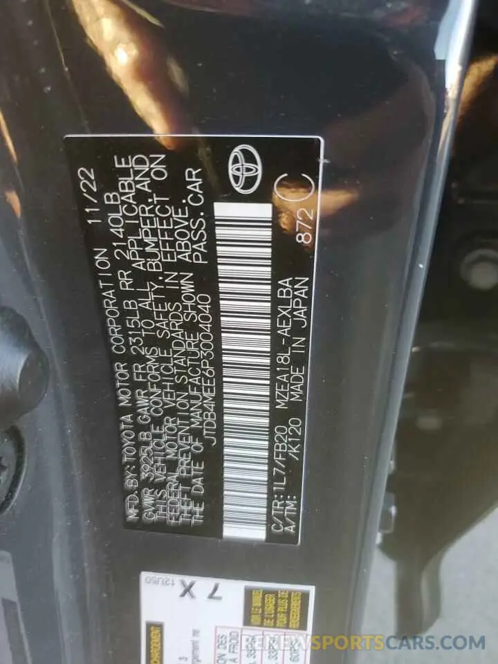 12 fotografías del automóvil dañado JTDB4MEE6P3004040 TOYOTA COROLLA 2023