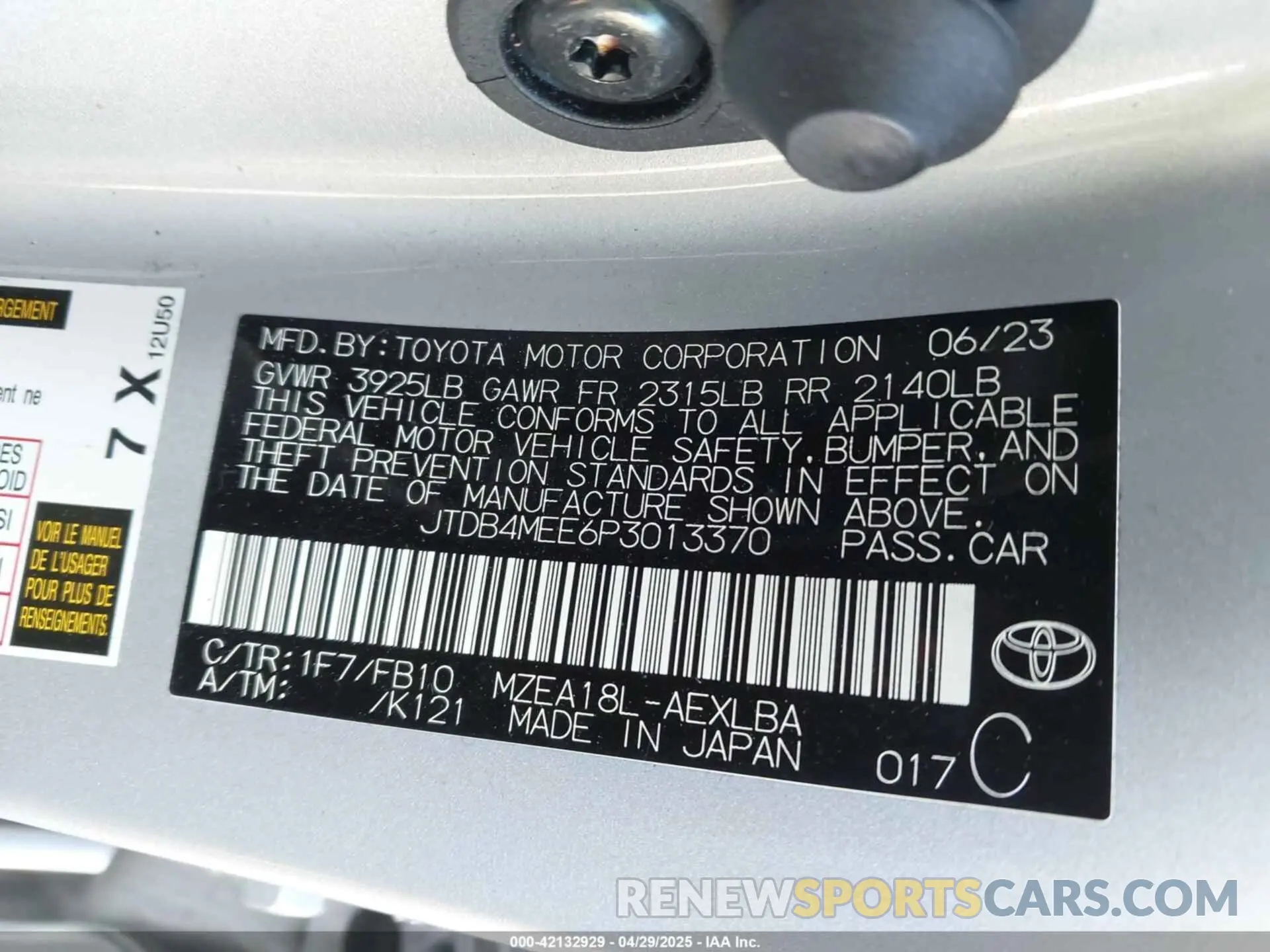 9 fotografías del automóvil dañado JTDB4MEE6P3013370 TOYOTA COROLLA 2023