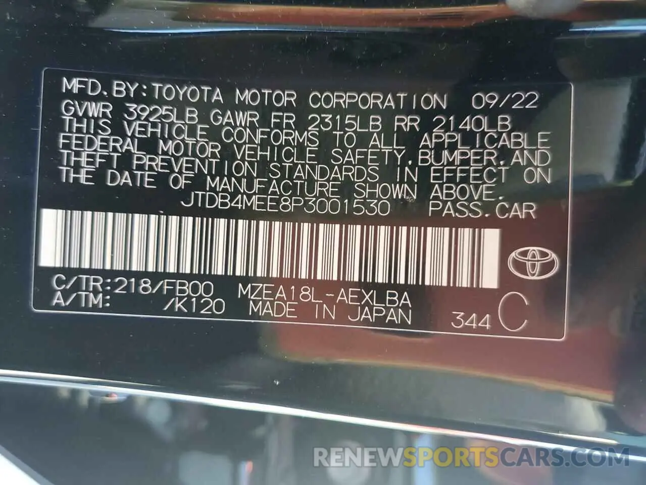 13 fotografías del automóvil dañado JTDB4MEE8P3001530 TOYOTA COROLLA 2023