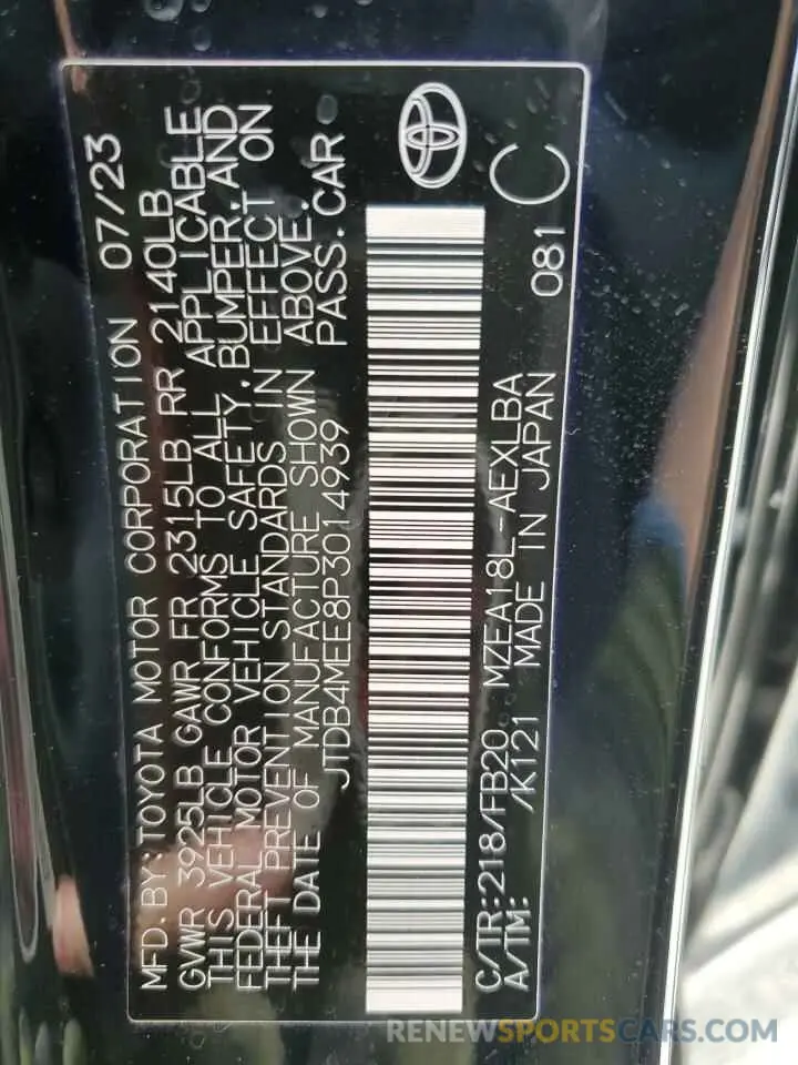 14 fotografías del automóvil dañado JTDB4MEE8P3014939 TOYOTA COROLLA 2023