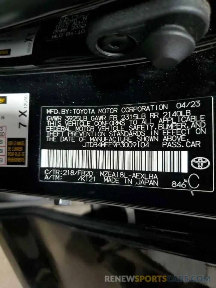 12 fotografías del automóvil dañado JTDB4MEE9P3009104 TOYOTA COROLLA 2023