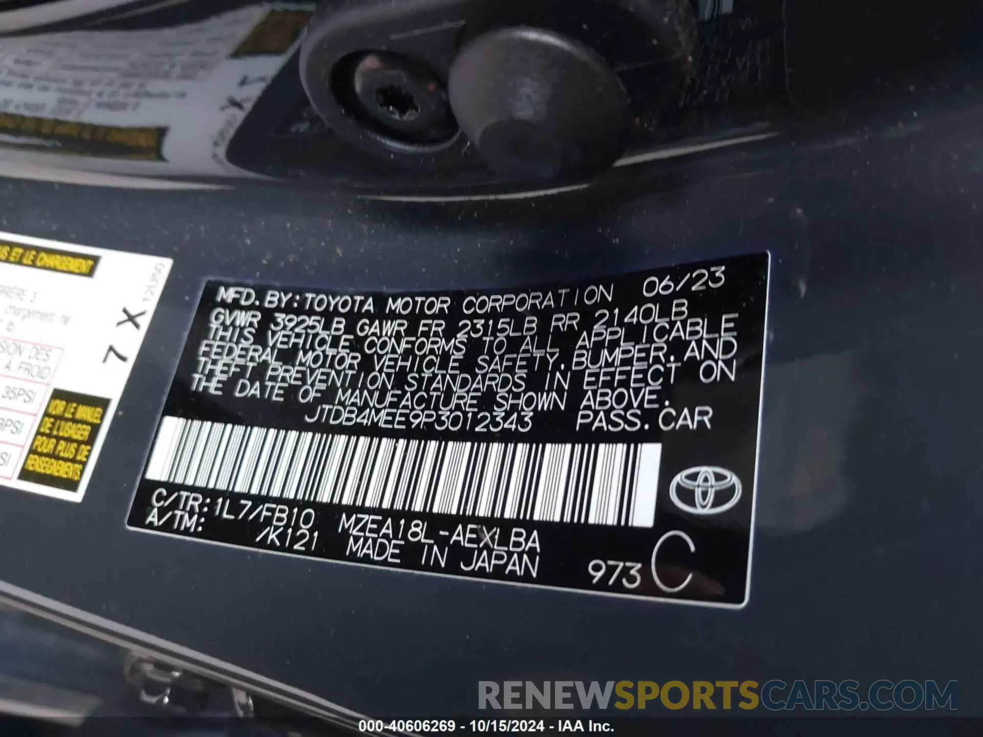 9 fotografías del automóvil dañado JTDB4MEE9P3012343 TOYOTA COROLLA 2023