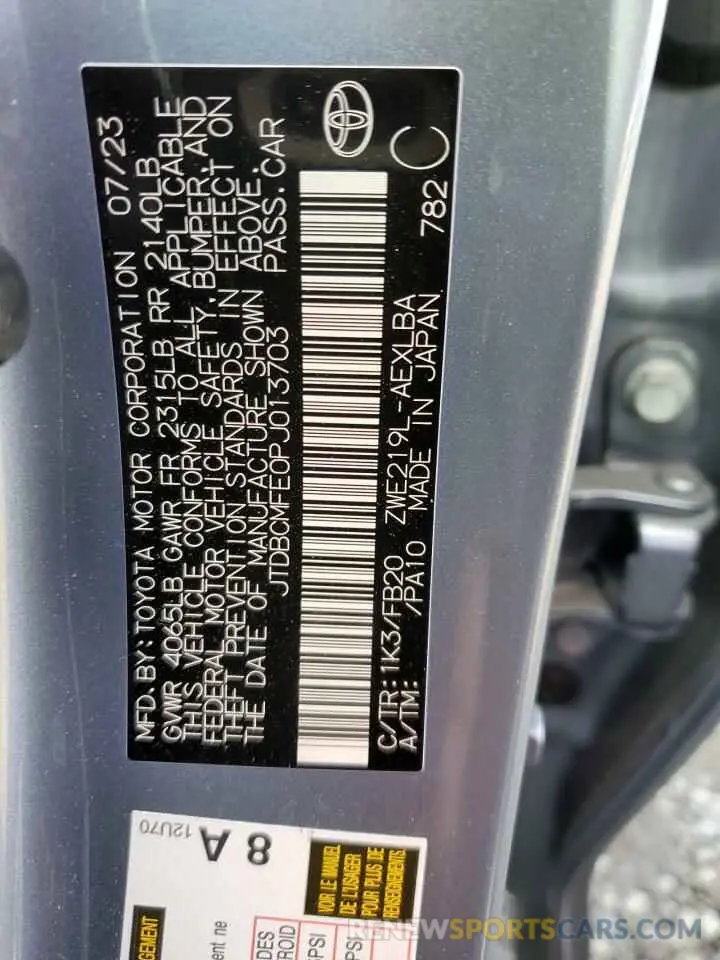 13 fotografías del automóvil dañado JTDBCMFE0PJ013703 TOYOTA COROLLA 2023