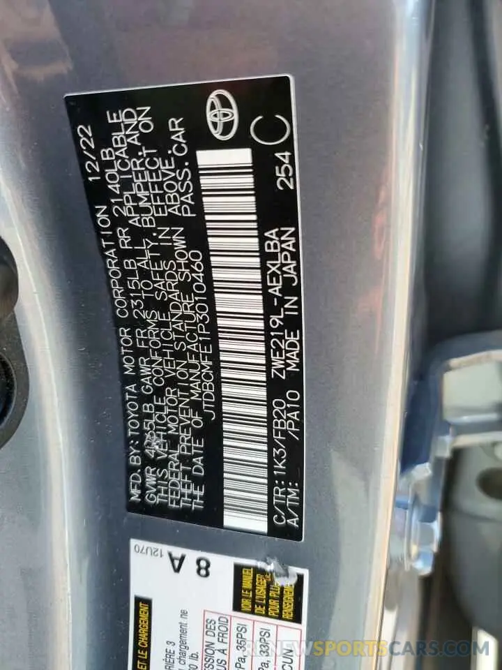 12 fotografías del automóvil dañado JTDBCMFE1P3010460 TOYOTA COROLLA 2023