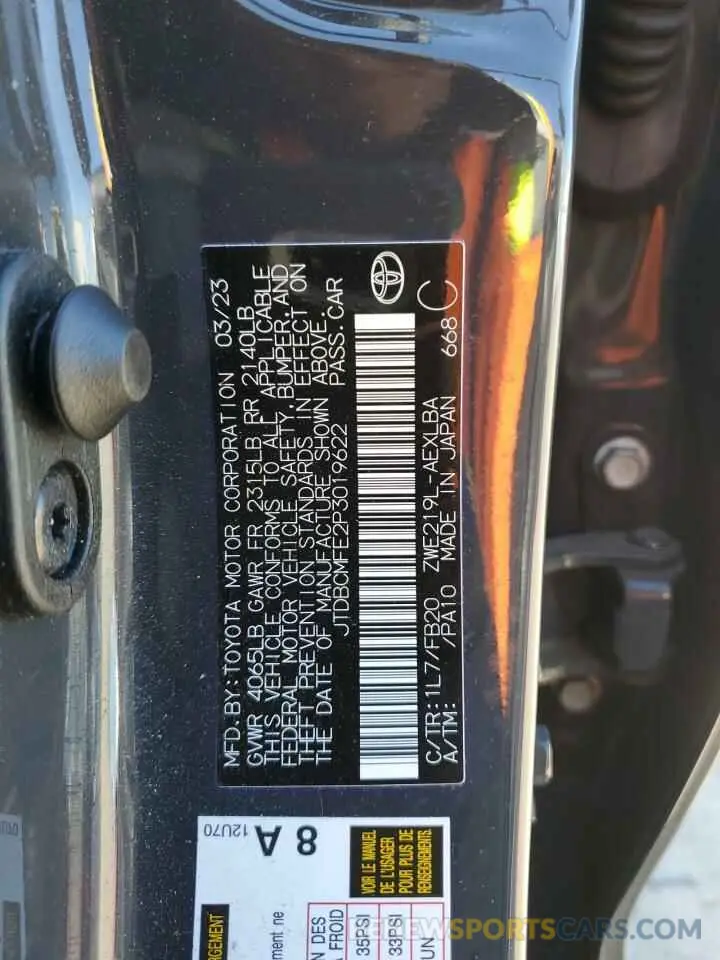 14 fotografías del automóvil dañado JTDBCMFE2P3019622 TOYOTA COROLLA 2023