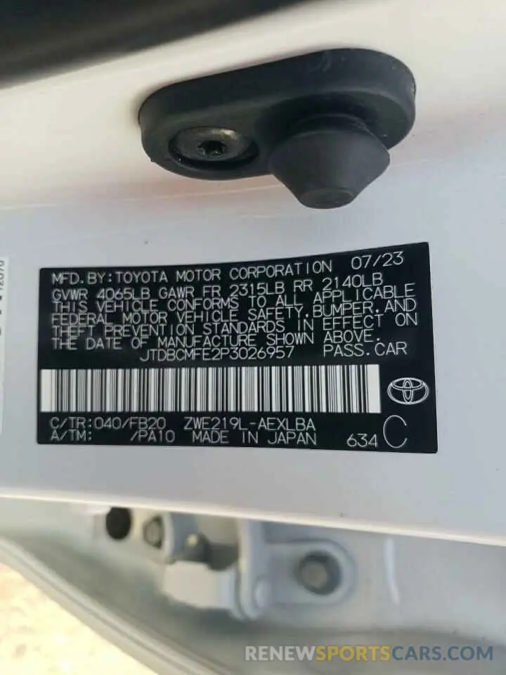 12 fotografías del automóvil dañado JTDBCMFE2P3026957 TOYOTA COROLLA 2023