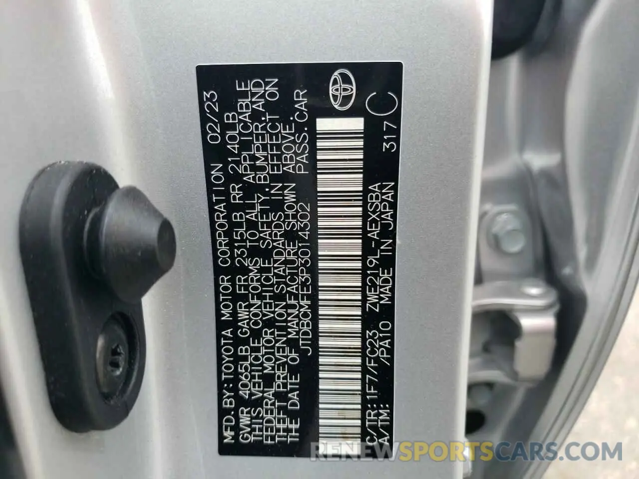 12 fotografías del automóvil dañado JTDBCMFE3P3014302 TOYOTA COROLLA 2023