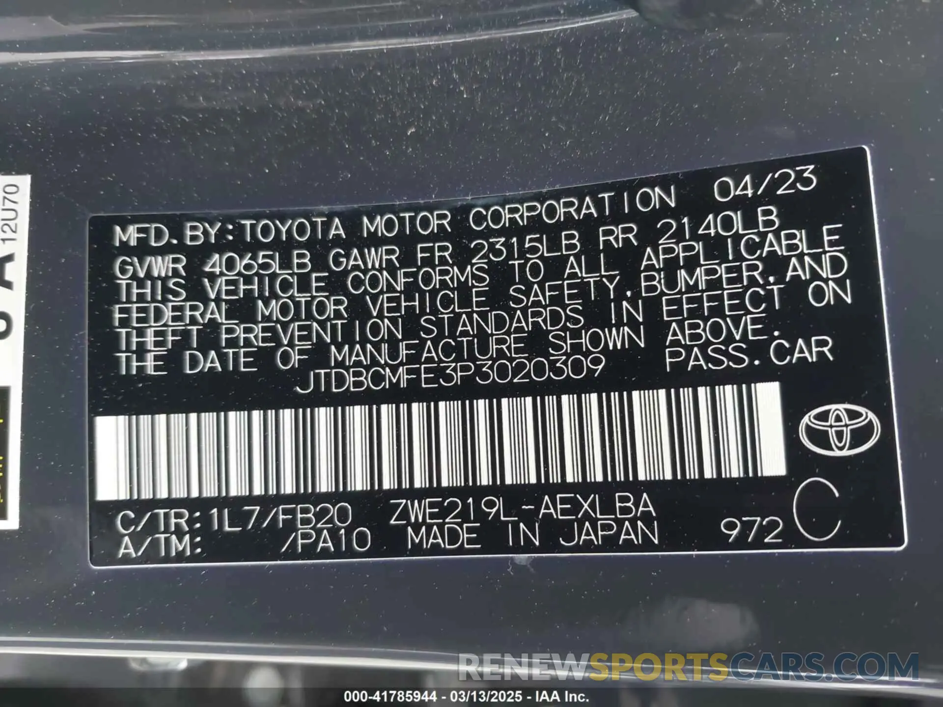 9 fotografías del automóvil dañado JTDBCMFE3P3020309 TOYOTA COROLLA 2023