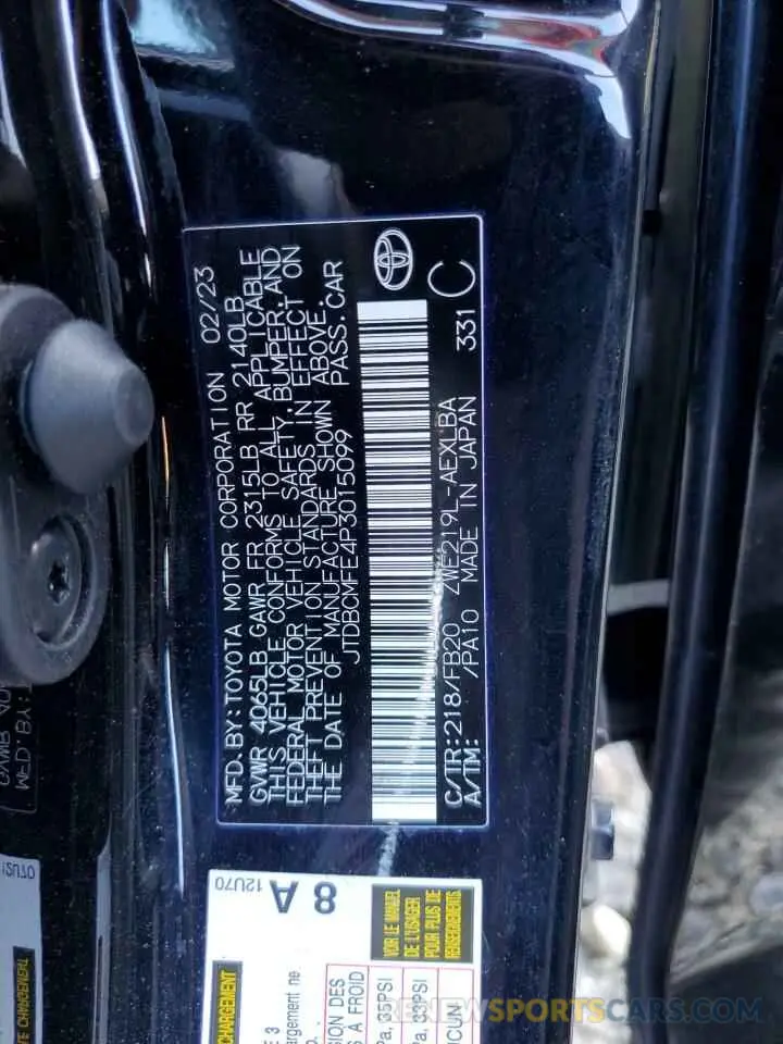 12 fotografías del automóvil dañado JTDBCMFE4P3015099 TOYOTA COROLLA 2023