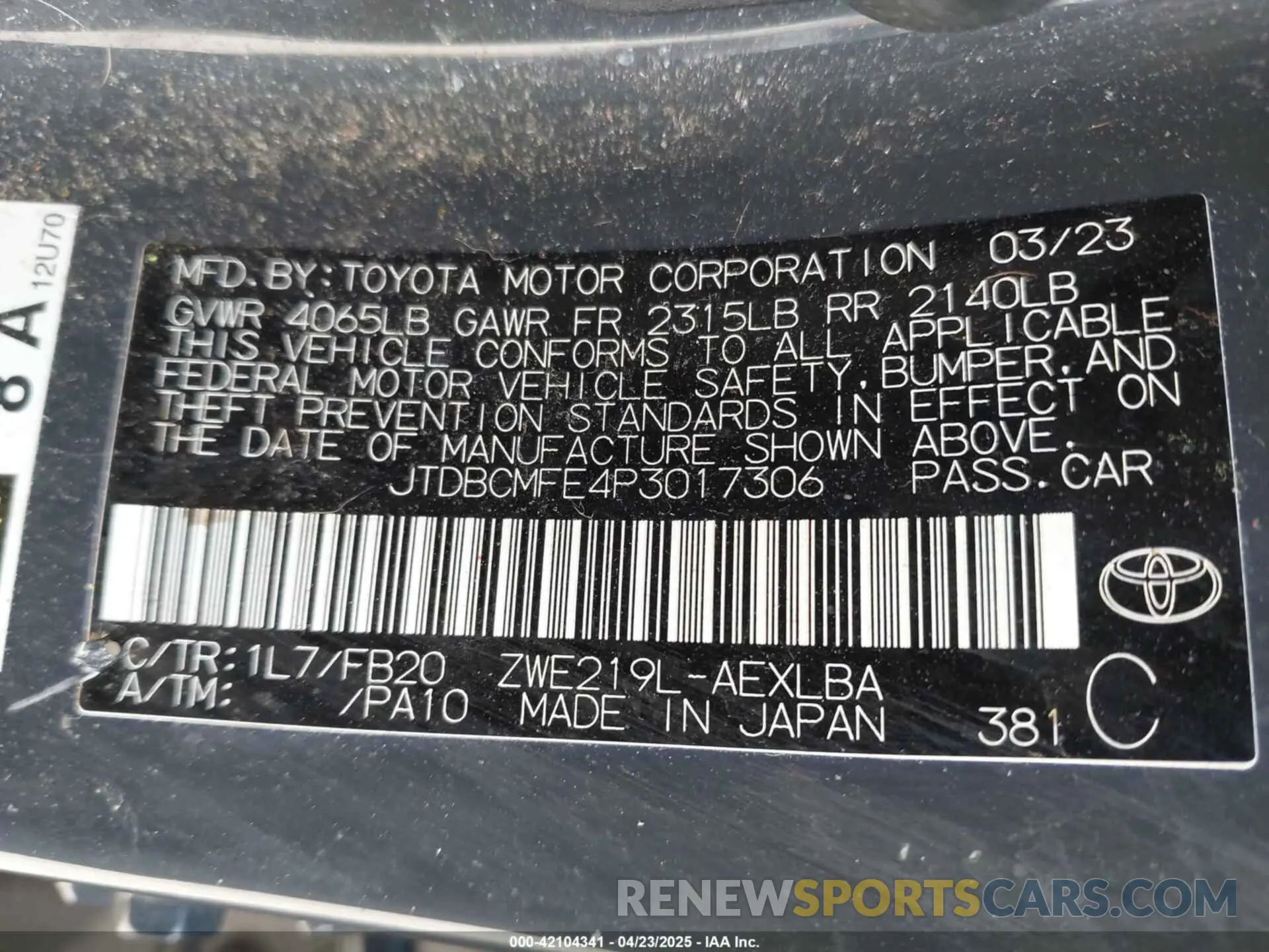 9 fotografías del automóvil dañado JTDBCMFE4P3017306 TOYOTA COROLLA 2023