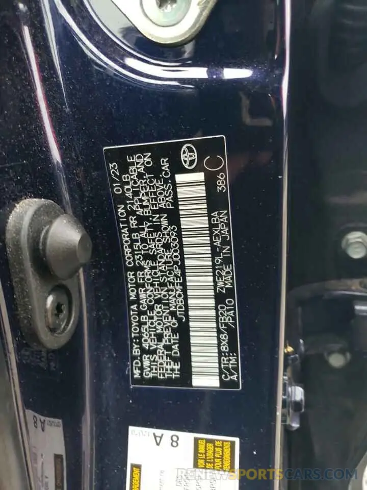 12 fotografías del automóvil dañado JTDBCMFE4PJ003093 TOYOTA COROLLA 2023