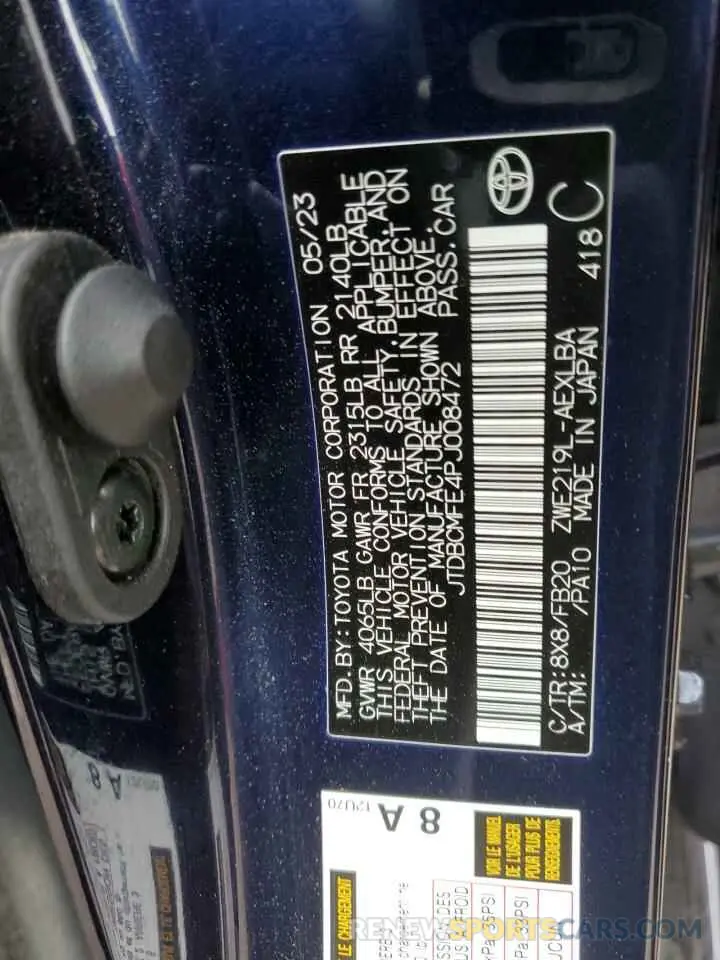 13 fotografías del automóvil dañado JTDBCMFE4PJ008472 TOYOTA COROLLA 2023