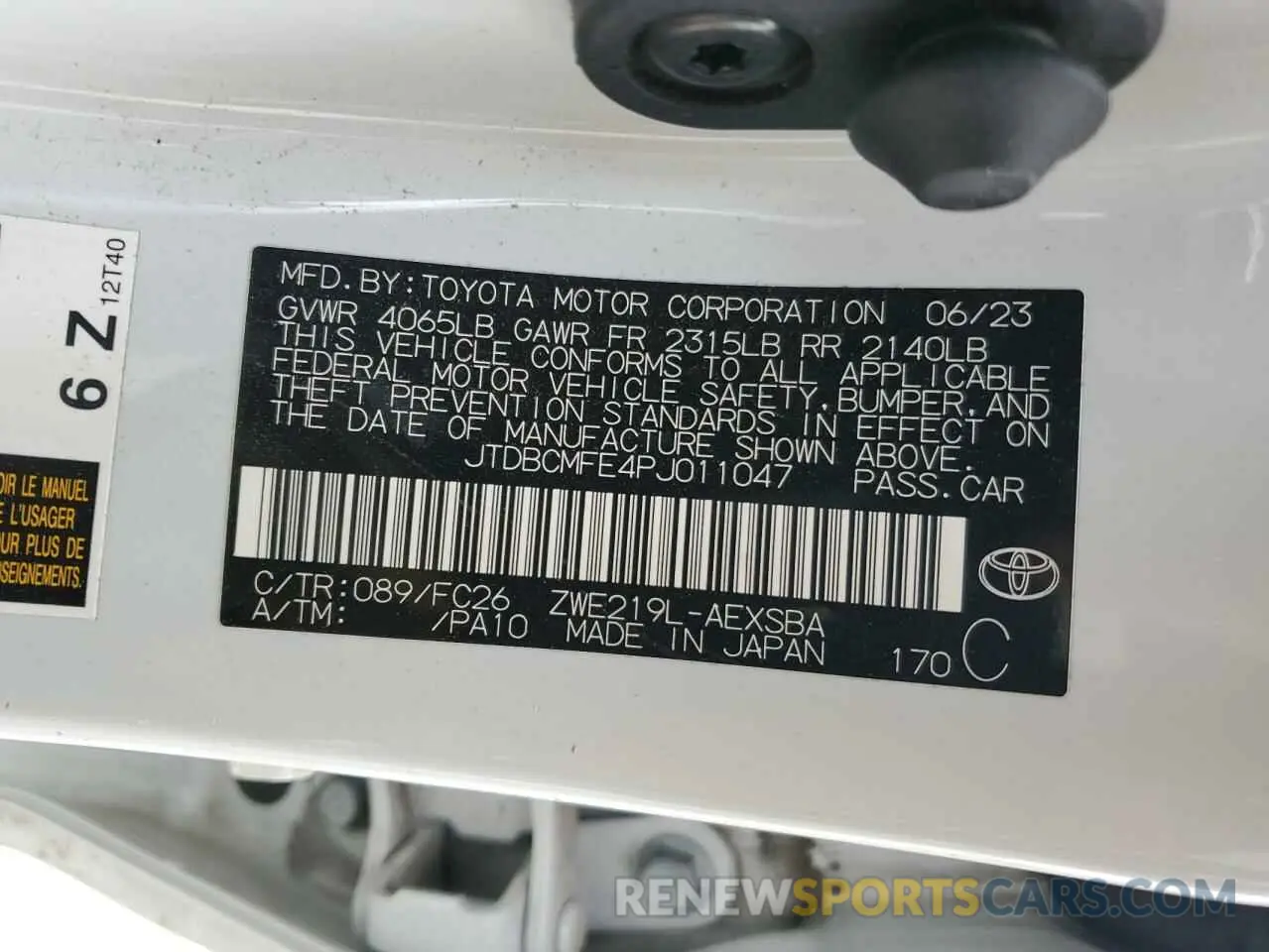 15 fotografías del automóvil dañado JTDBCMFE4PJ011047 TOYOTA COROLLA 2023
