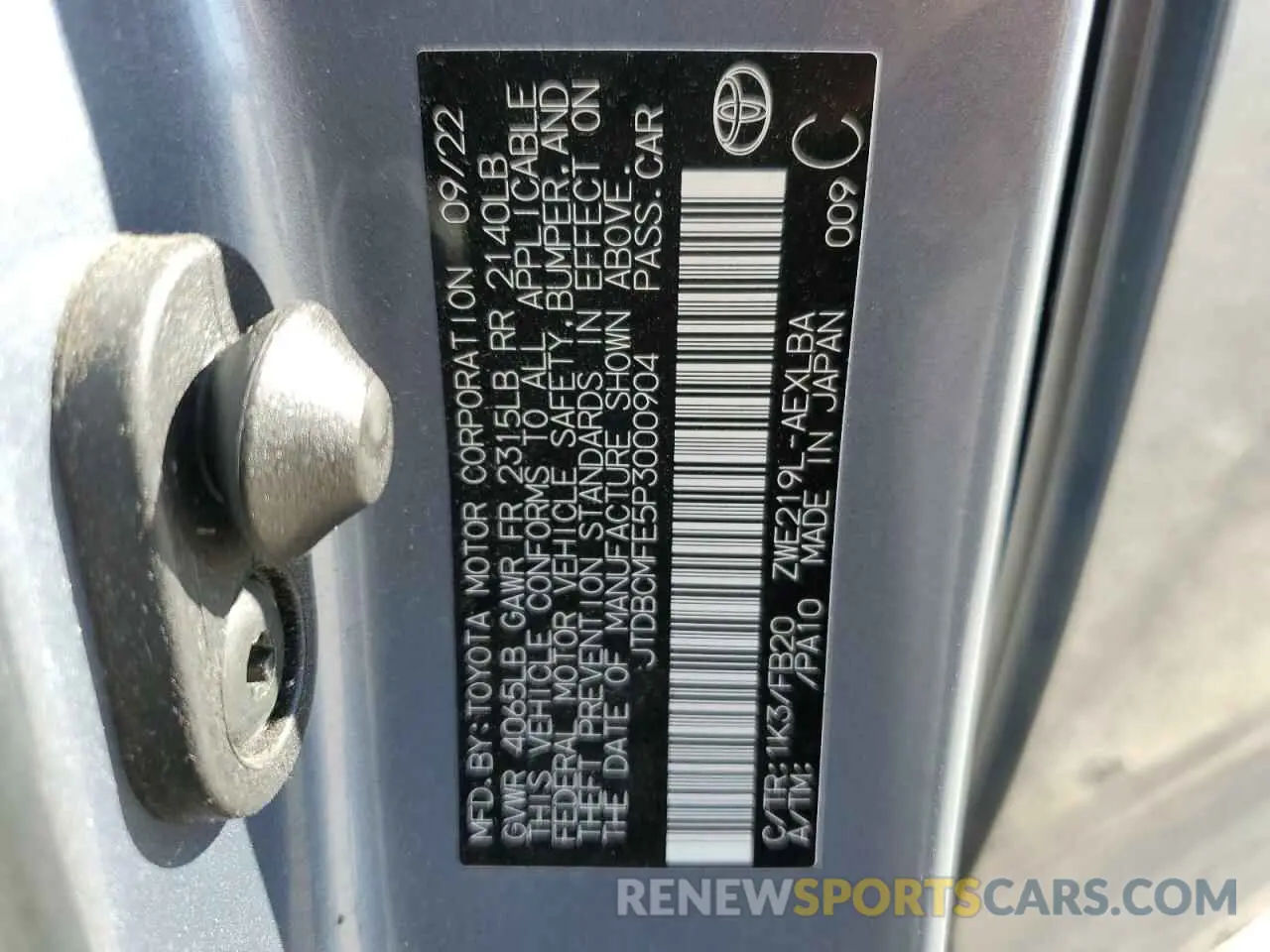 13 fotografías del automóvil dañado JTDBCMFE5P3000904 TOYOTA COROLLA 2023