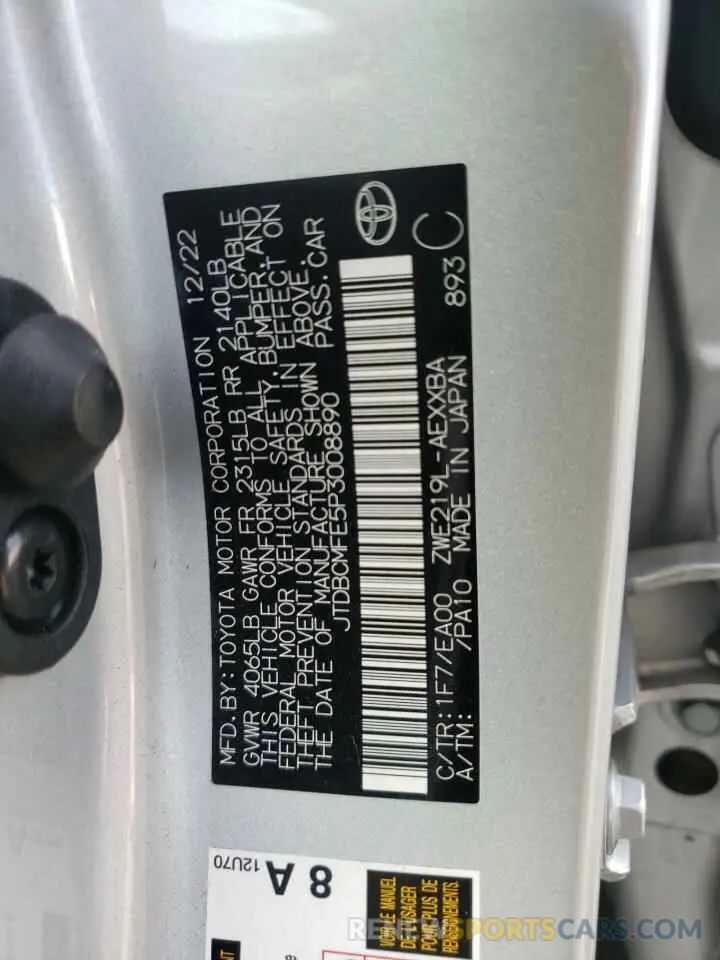 12 fotografías del automóvil dañado JTDBCMFE5P3008890 TOYOTA COROLLA 2023