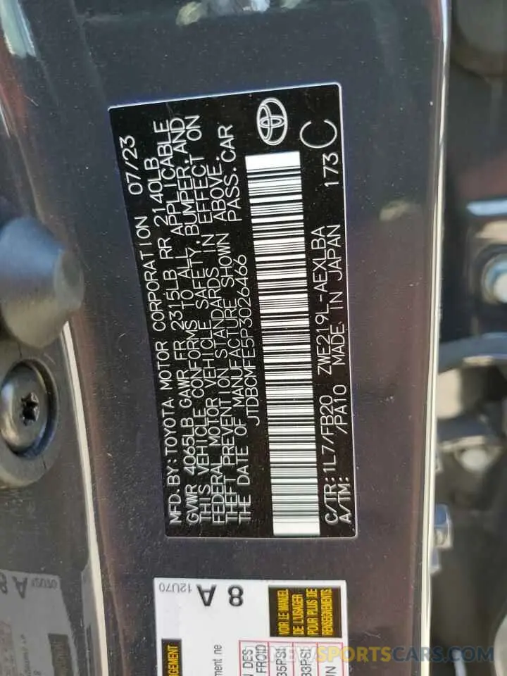 12 fotografías del automóvil dañado JTDBCMFE5P3026466 TOYOTA COROLLA 2023