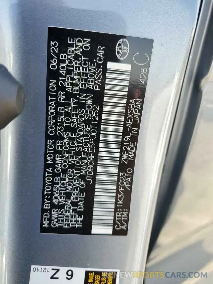 13 fotografías del automóvil dañado JTDBCMFE5PJ011252 TOYOTA COROLLA 2023