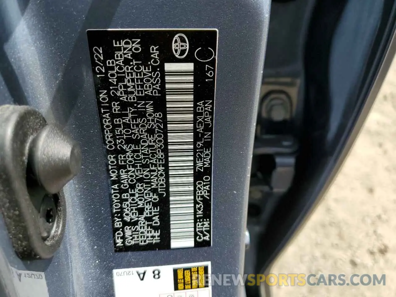 15 fotografías del automóvil dañado JTDBCMFE8P3007278 TOYOTA COROLLA 2023
