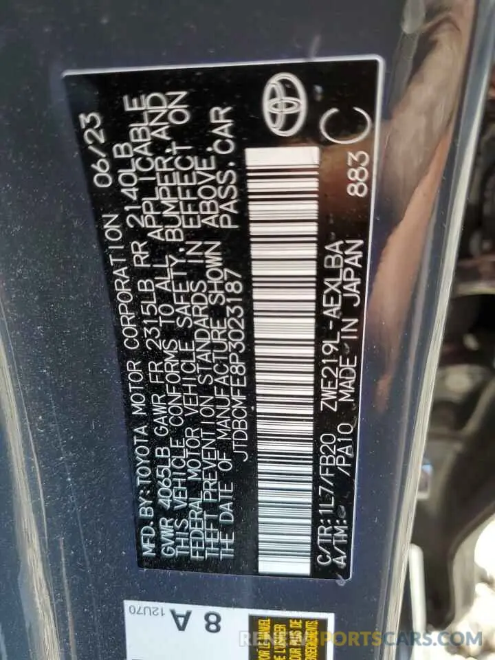 12 fotografías del automóvil dañado JTDBCMFE8P3023187 TOYOTA COROLLA 2023