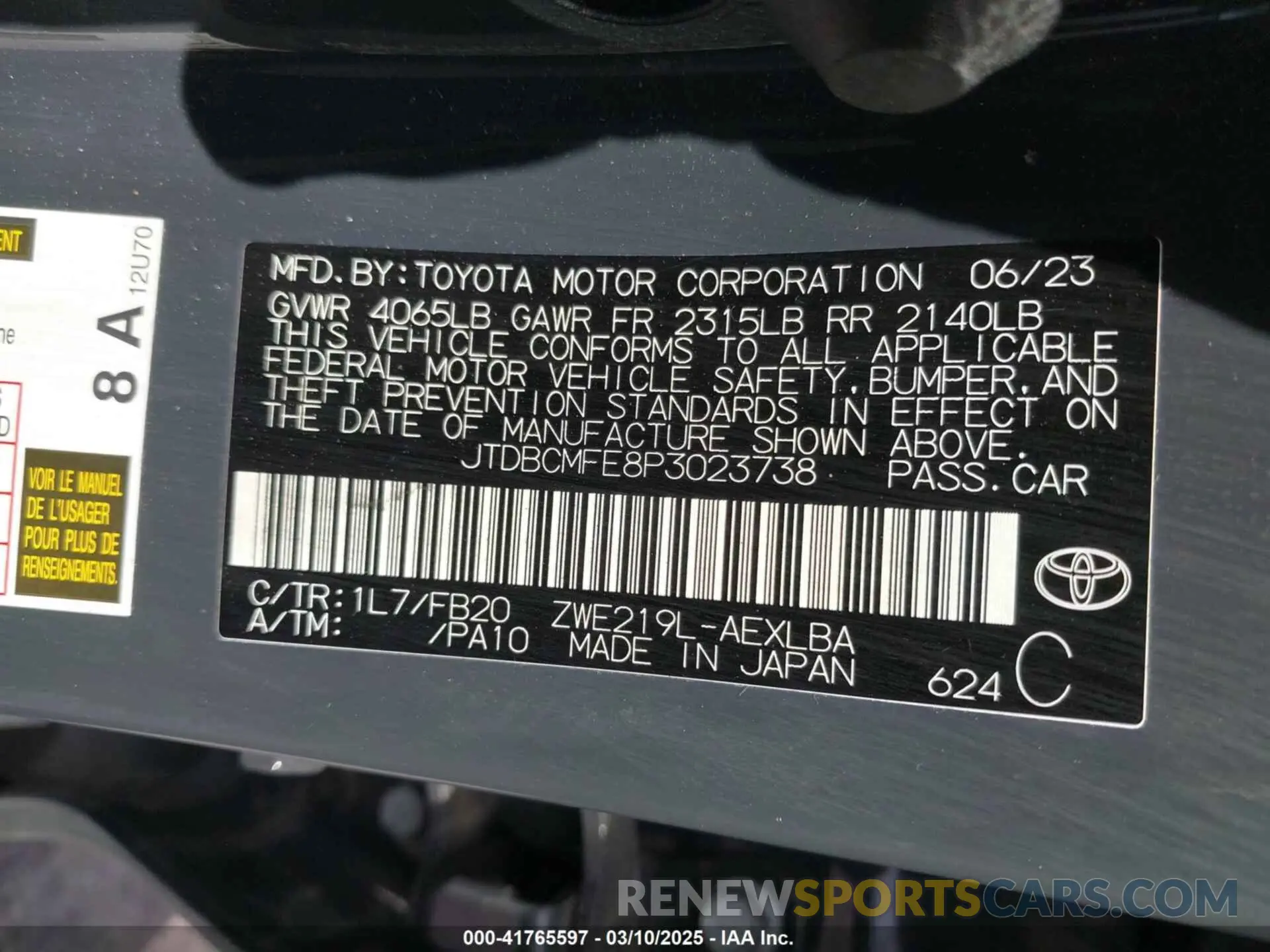 9 fotografías del automóvil dañado JTDBCMFE8P3023738 TOYOTA COROLLA 2023