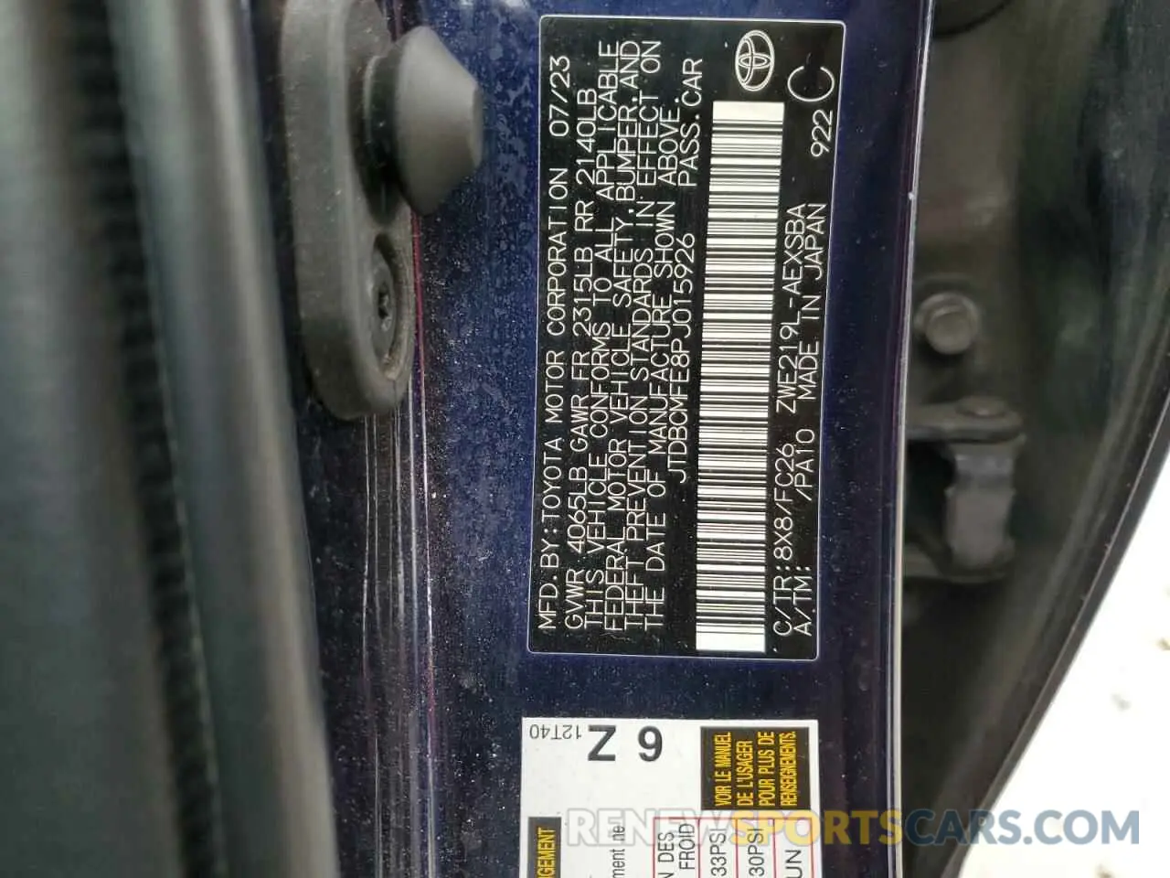 12 fotografías del automóvil dañado JTDBCMFE8PJ015926 TOYOTA COROLLA 2023