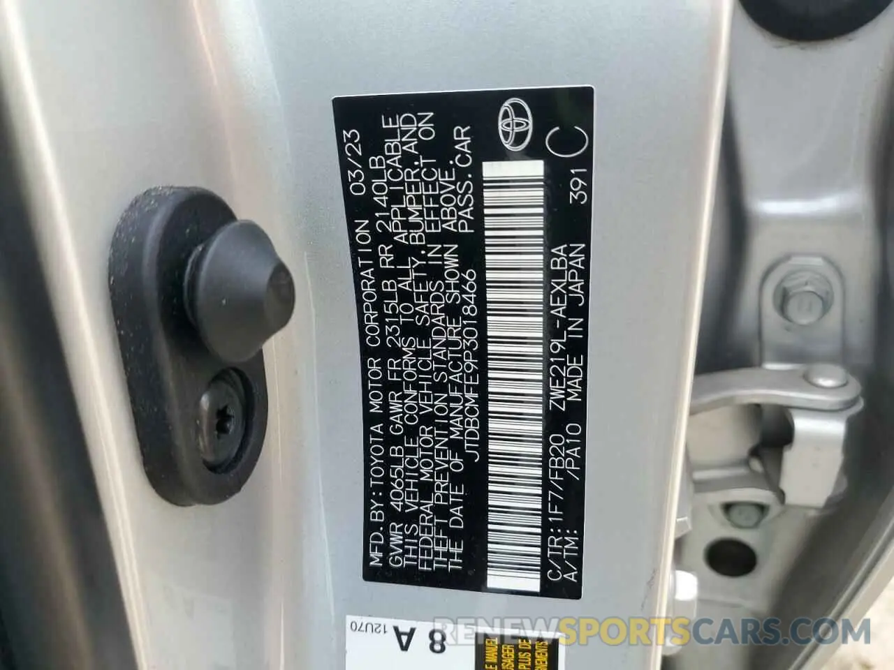 12 fotografías del automóvil dañado JTDBCMFE9P3018466 TOYOTA COROLLA 2023