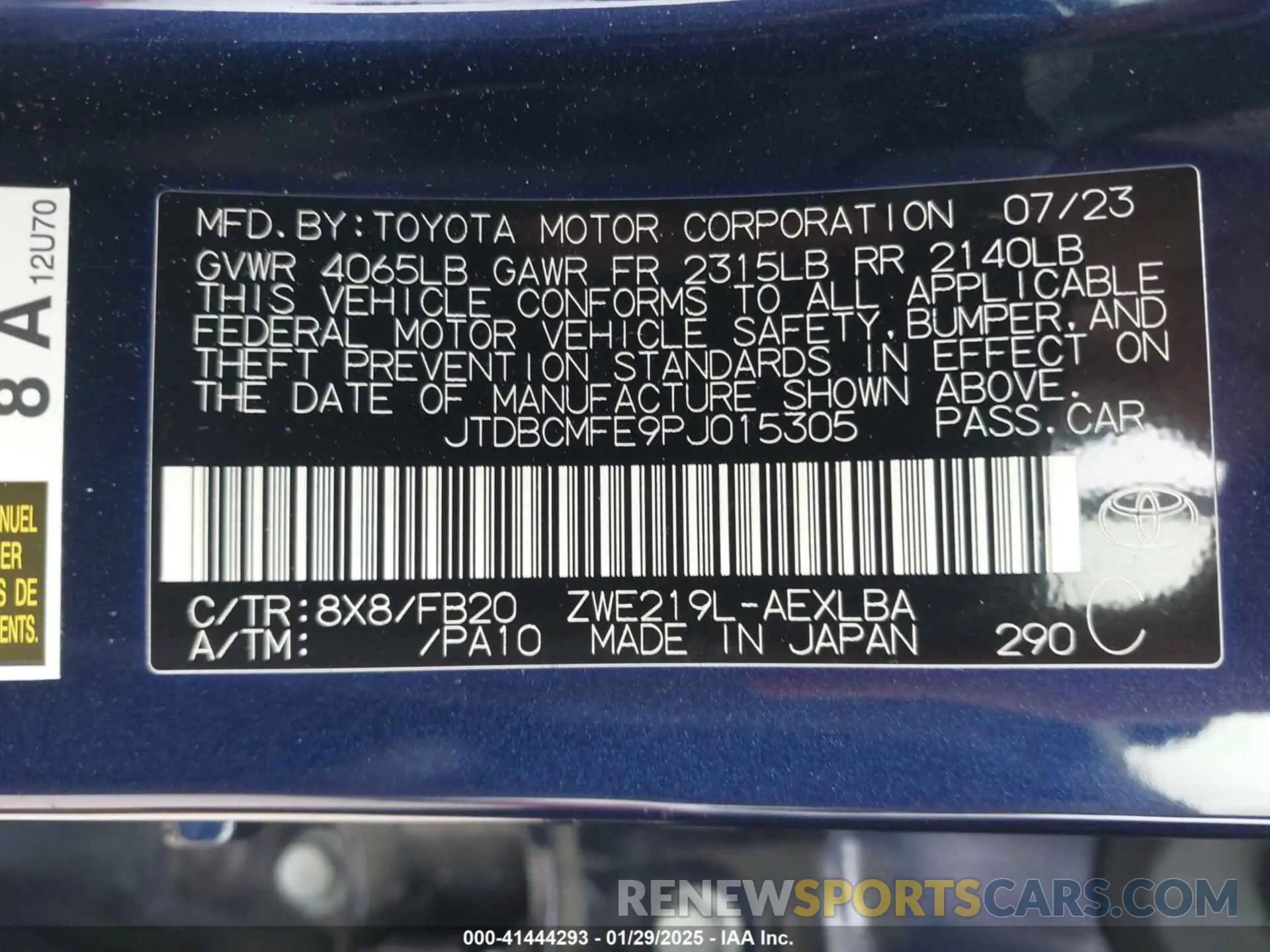 9 fotografías del automóvil dañado JTDBCMFE9PJ015305 TOYOTA COROLLA 2023