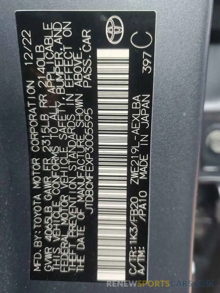 13 fotografías del automóvil dañado JTDBCMFEXP3005595 TOYOTA COROLLA 2023
