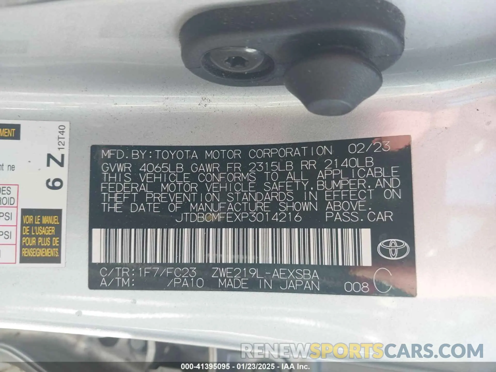 9 fotografías del automóvil dañado JTDBCMFEXP3014216 TOYOTA COROLLA 2023
