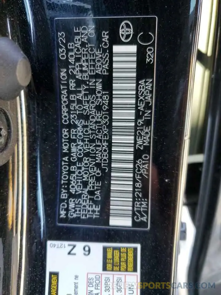 13 fotografías del automóvil dañado JTDBCMFEXP3019481 TOYOTA COROLLA 2023