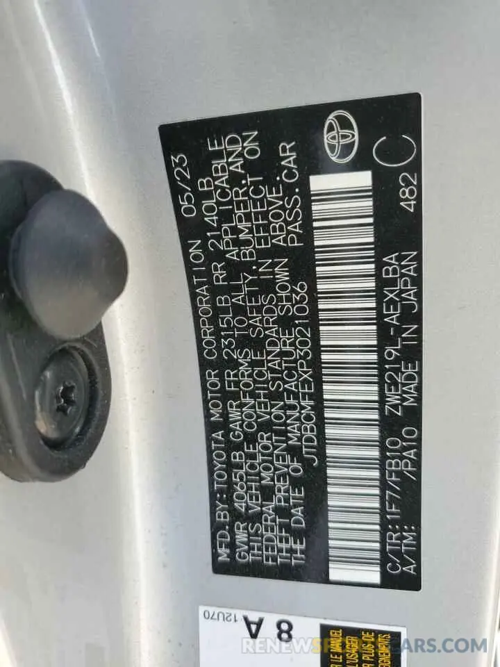 12 fotografías del automóvil dañado JTDBCMFEXP3021036 TOYOTA COROLLA 2023