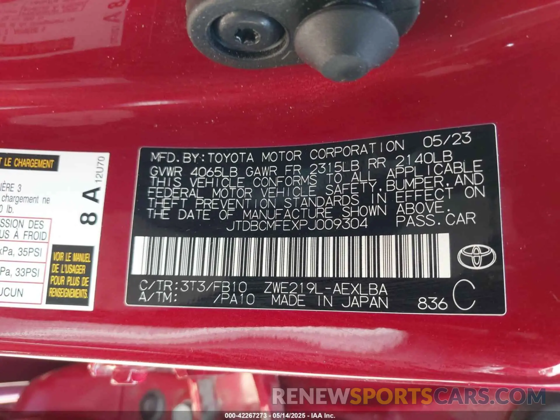 9 fotografías del automóvil dañado JTDBCMFEXPJ009304 TOYOTA COROLLA 2023