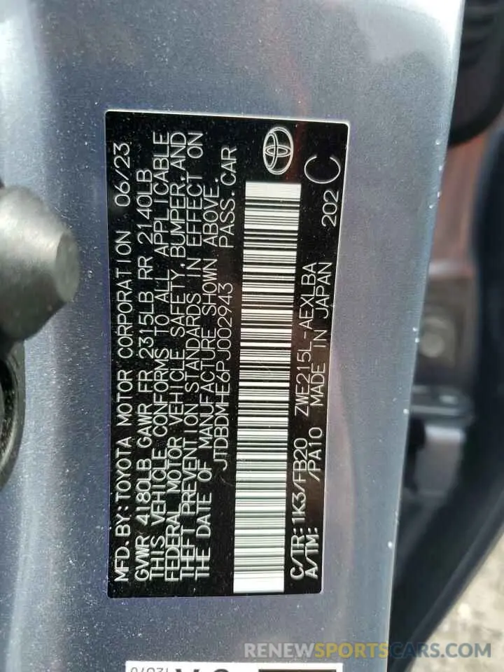 12 fotografías del automóvil dañado JTDBDMHE6PJ002943 TOYOTA COROLLA 2023