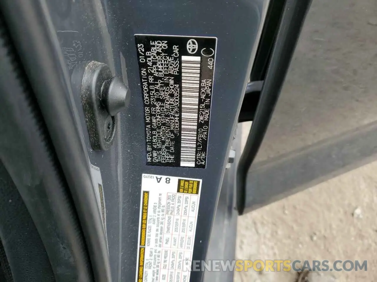 12 fotografías del automóvil dañado JTDBDMHE7P3003524 TOYOTA COROLLA 2023