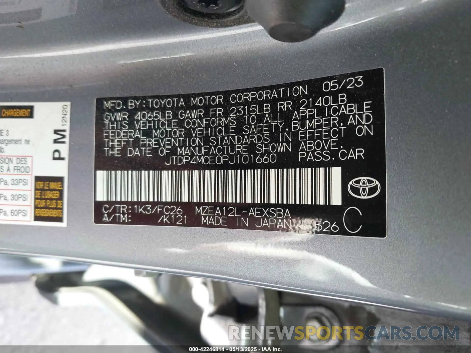 9 fotografías del automóvil dañado JTDP4MCE0PJ101660 TOYOTA COROLLA 2023