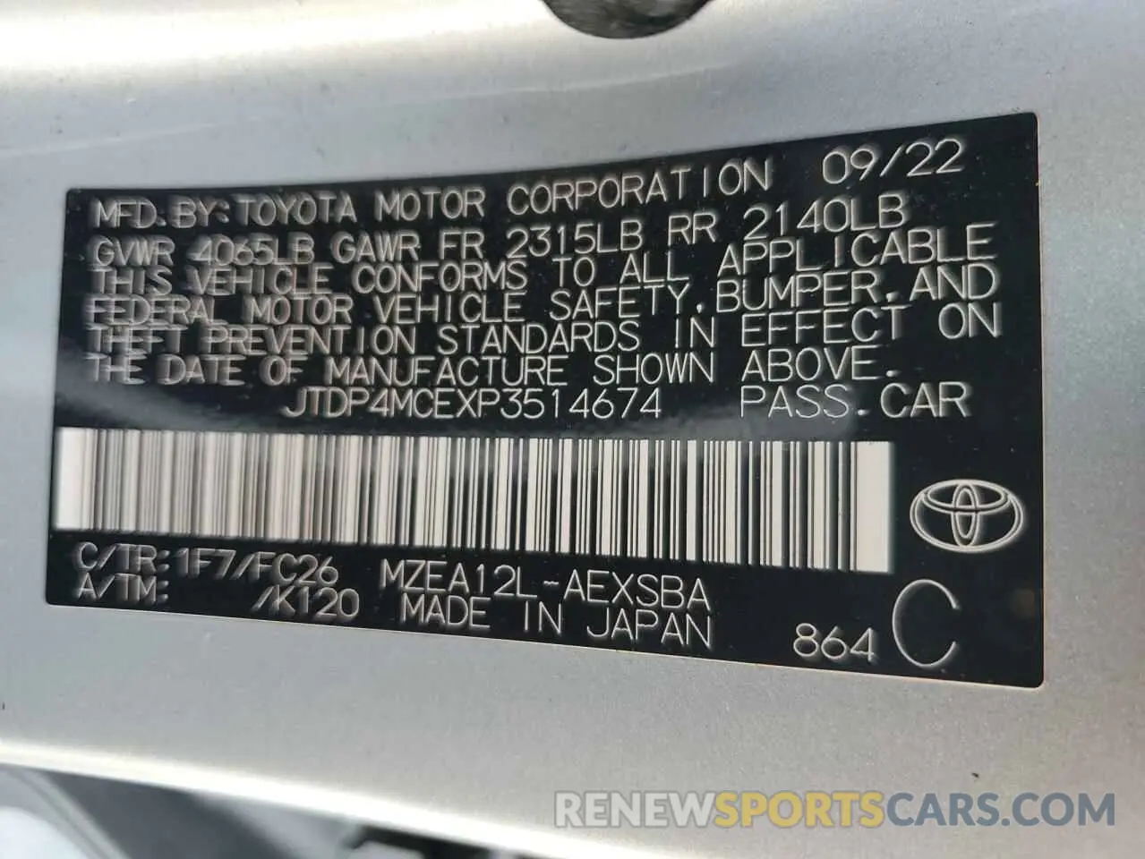 12 fotografías del automóvil dañado JTDP4MCEXP3514674 TOYOTA COROLLA 2023