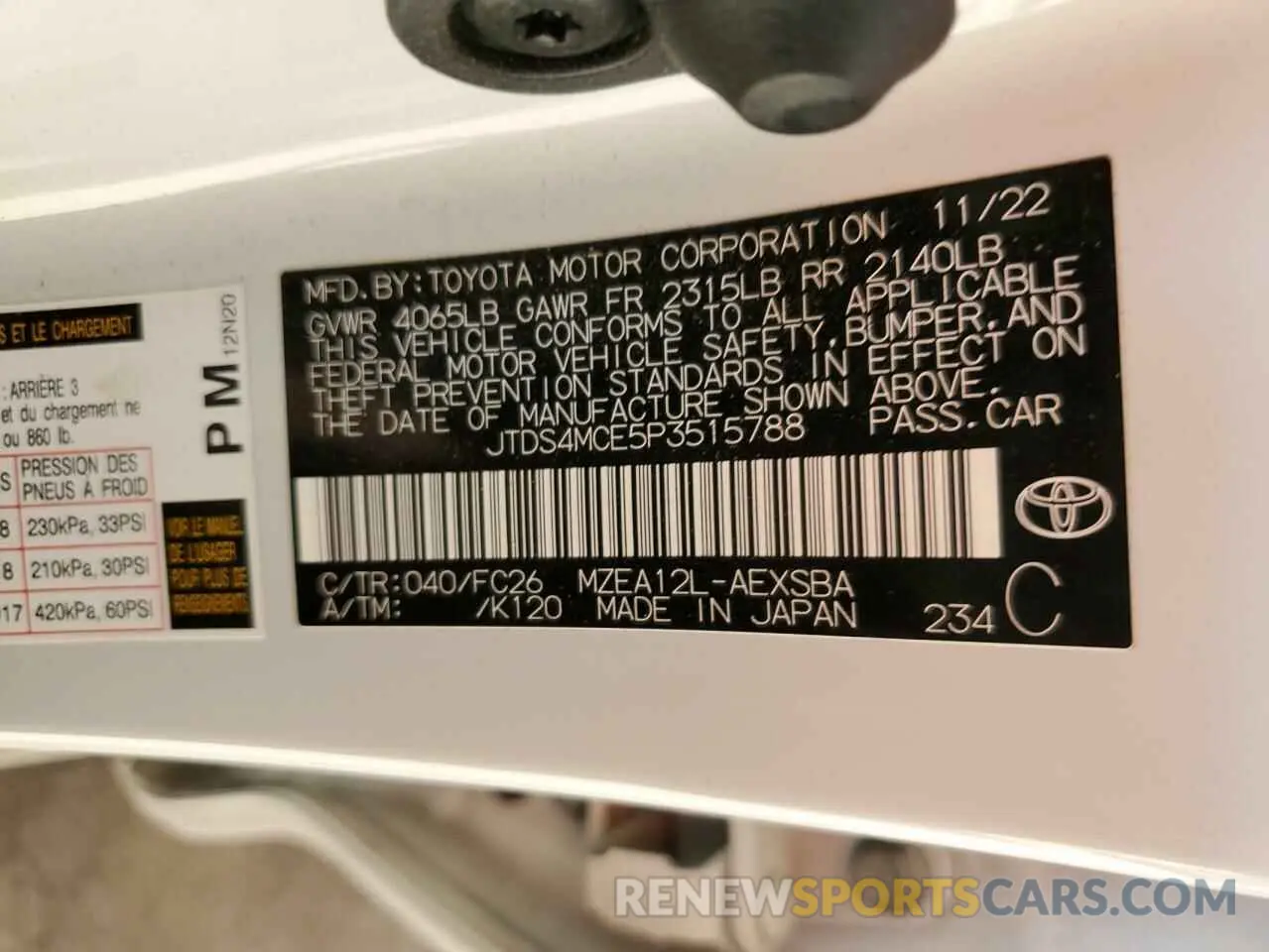 13 fotografías del automóvil dañado JTDS4MCE5P3515788 TOYOTA COROLLA 2023