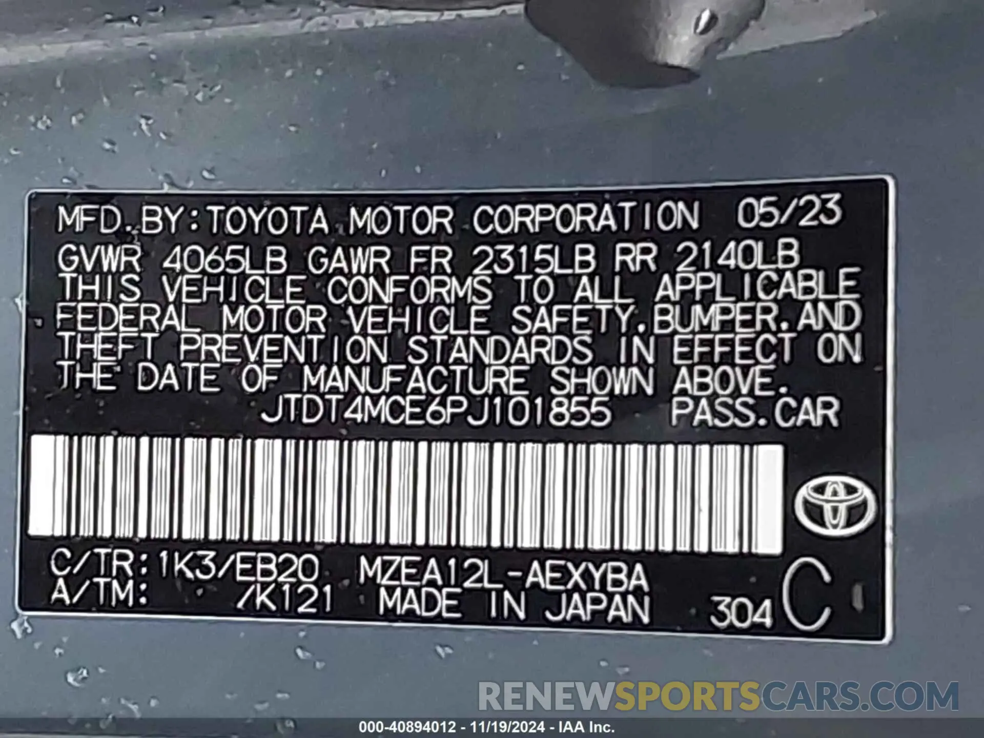 9 fotografías del automóvil dañado JTDT4MCE6PJ101855 TOYOTA COROLLA 2023