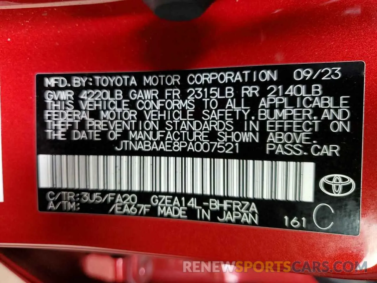 12 fotografías del automóvil dañado JTNABAAE8PA007521 TOYOTA COROLLA 2023