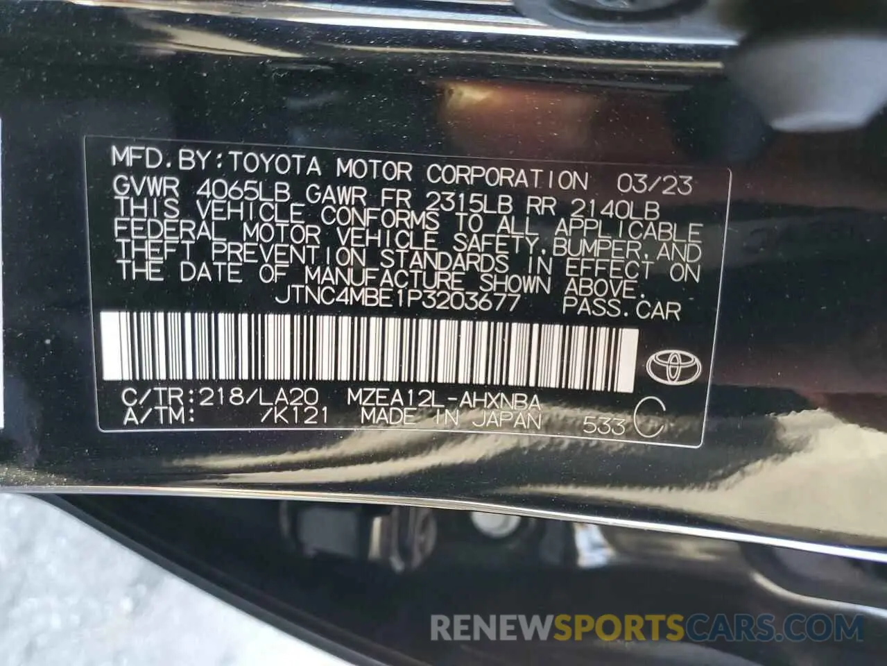 13 fotografías del automóvil dañado JTNC4MBE1P3203677 TOYOTA COROLLA 2023