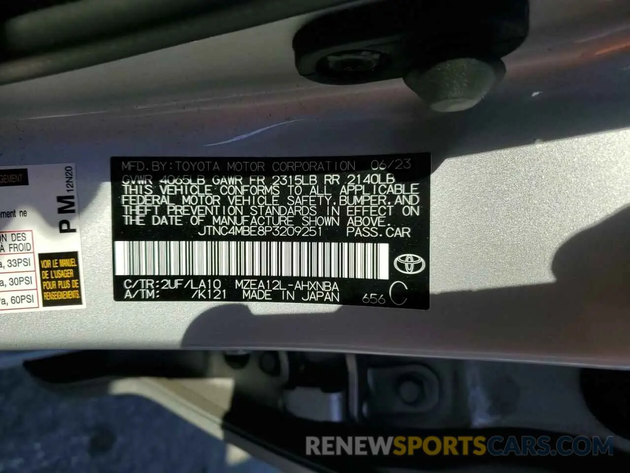 12 fotografías del automóvil dañado JTNC4MBE8P3209251 TOYOTA COROLLA 2023