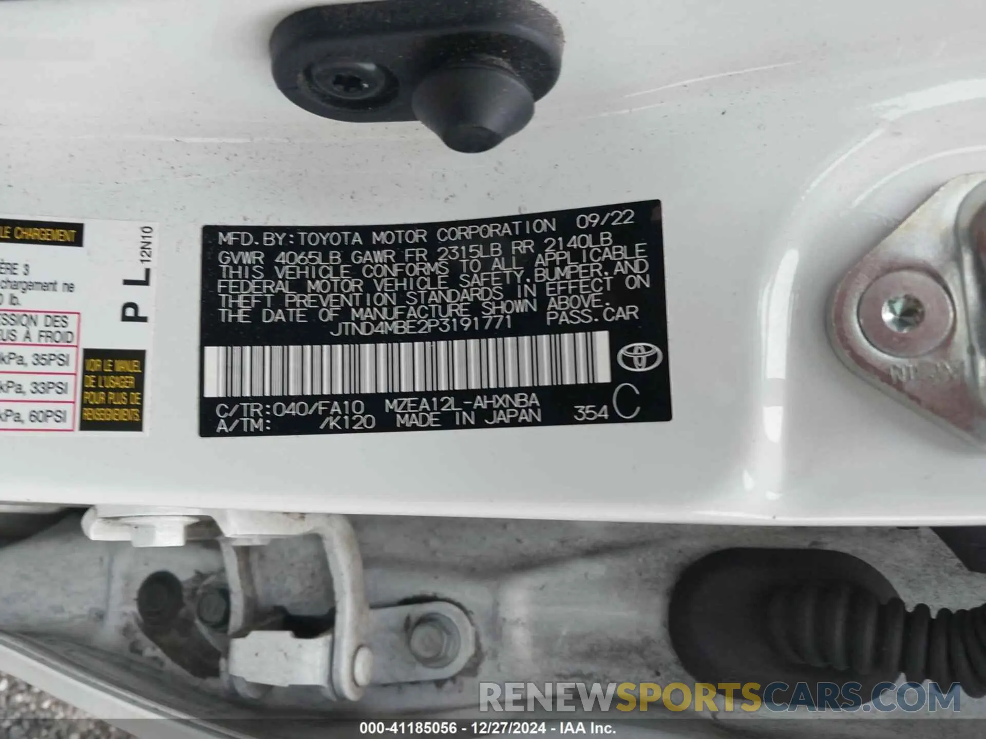 9 fotografías del automóvil dañado JTND4MBE2P3191771 TOYOTA COROLLA 2023