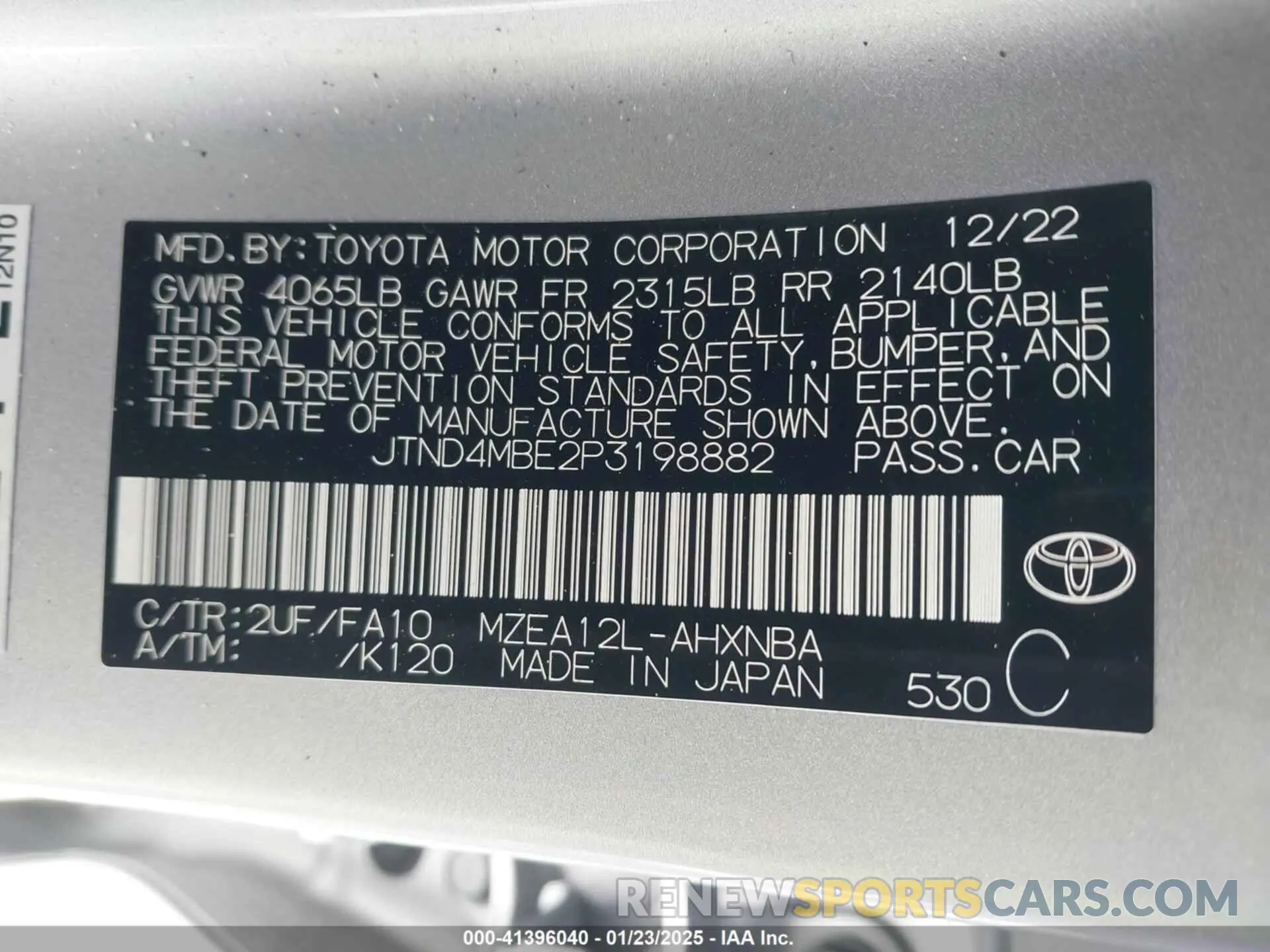 9 fotografías del automóvil dañado JTND4MBE2P3198882 TOYOTA COROLLA 2023