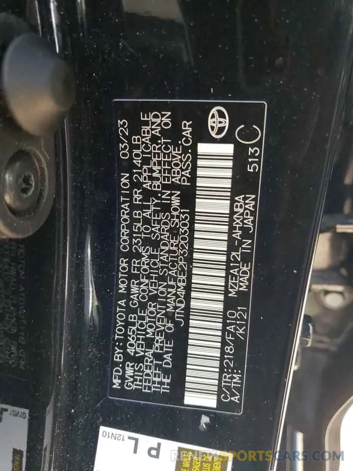 12 fotografías del automóvil dañado JTND4MBE2P3203031 TOYOTA COROLLA 2023