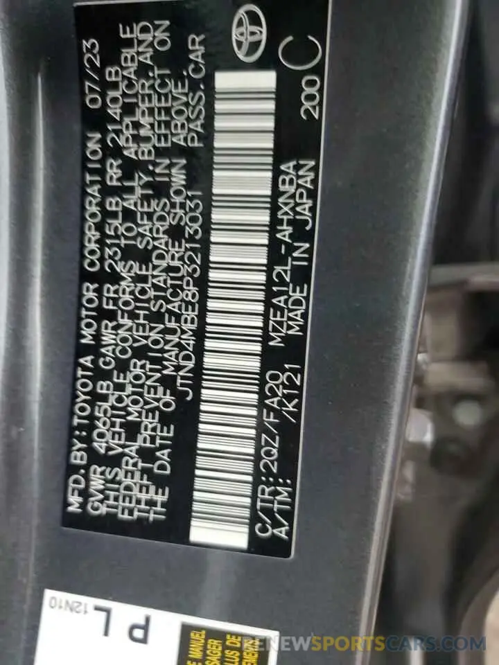 13 fotografías del automóvil dañado JTND4MBE8P3213031 TOYOTA COROLLA 2023