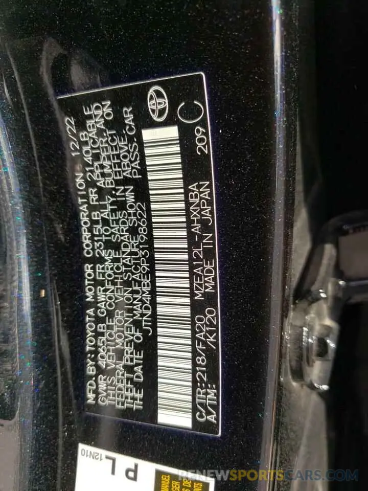 13 fotografías del automóvil dañado JTND4MBE9P3198622 TOYOTA COROLLA 2023