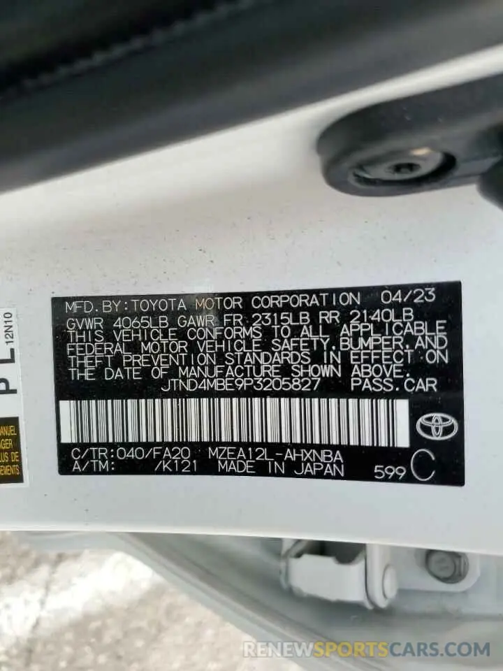 13 fotografías del automóvil dañado JTND4MBE9P3205827 TOYOTA COROLLA 2023